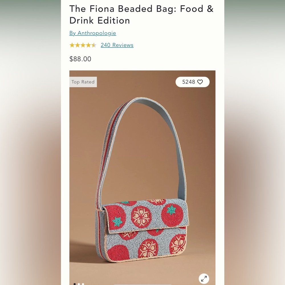 Anthropologie glass bead Fiona Beaded Bag - tomato print. Maeve brand